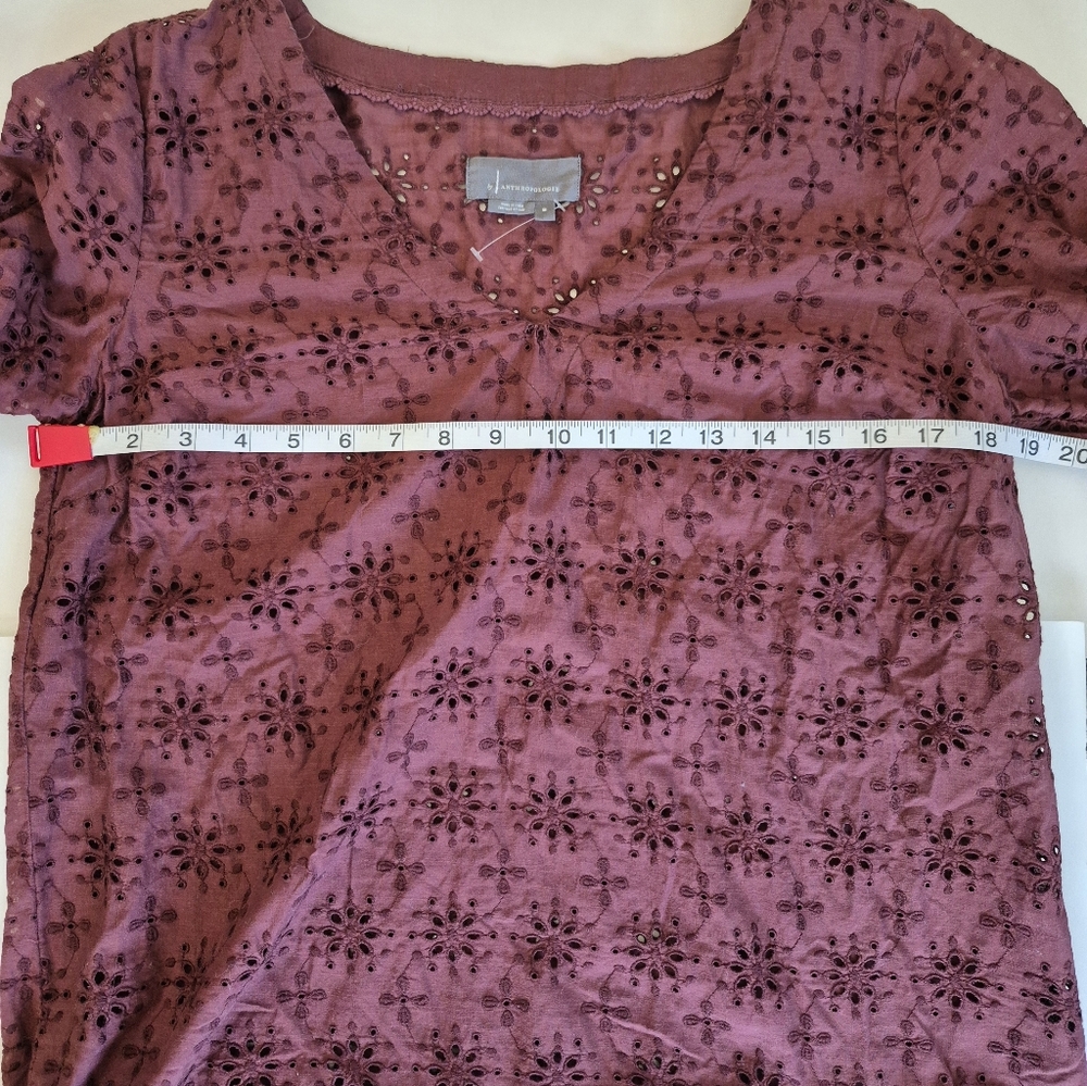 Anthropologie Top Rasberry Eyelet Embroidered Long Balloon Sleeve Size M - Picture 10 of 12